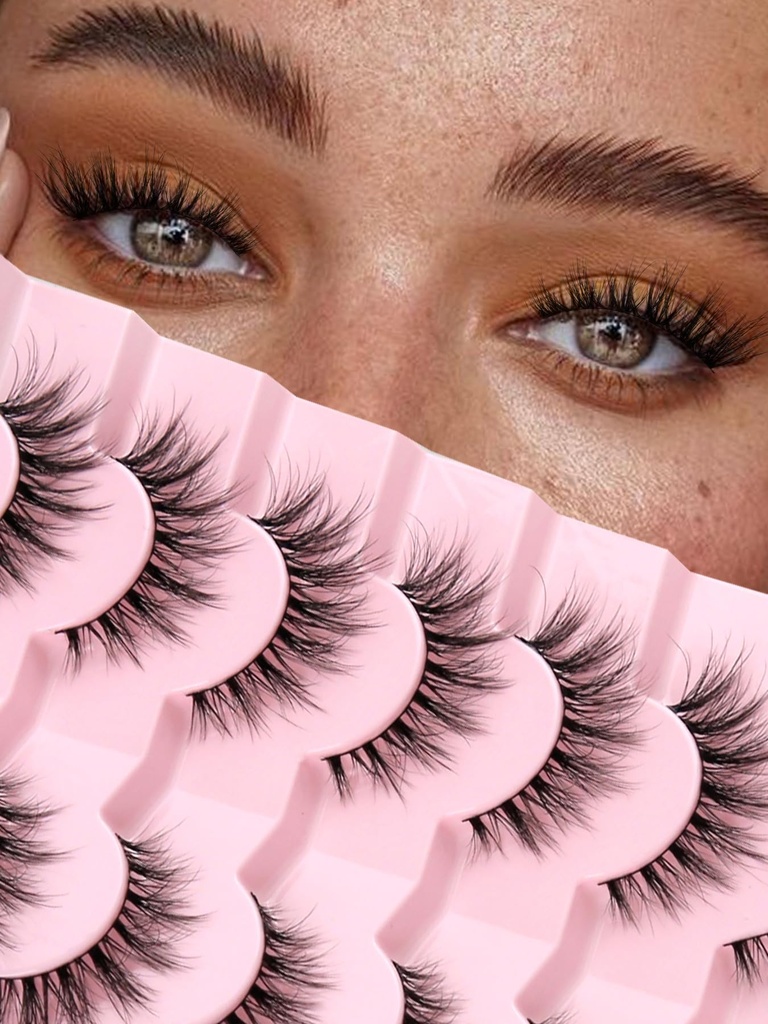 Lashes Natural Cat Eye Lashes Wispy Eyelashes 15mm Sahte Eyelashes Wispy Lashes 3D Volume Strip Eyelashes İnce Cotton Band Soft Fake Eyelashes Pack 7 Pairs Siligli