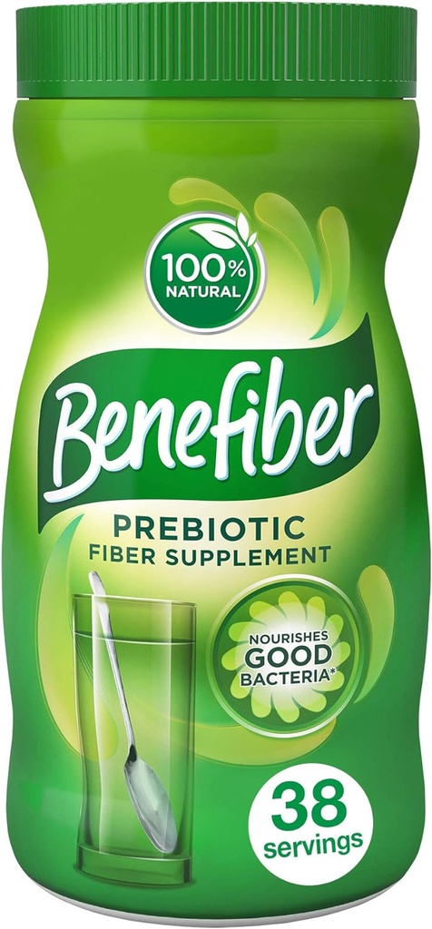 Benefiber Daily Prebiotic Dietary Fiber Supplement Powder for Digestive Health, 100% Natural, Clear and Taste-Free, 38 servings / 5.4 ounces