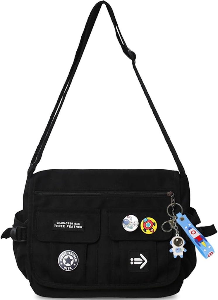 Moda Crossbody Bag with Cute Aksesuarları Basit Günlük Messenger Bag with light Handbag Travel Daypacks (Black)