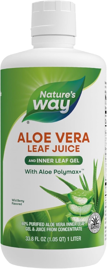 Nature's Way Aloe Vera Leaf Juice and internal Leaf Gel, aloe Polymax+, Aloe Content ve kurutucu için sertifikalı, Wild Berry Flavored, 33.8 Fl Oz (Pazar Mayıs Vary)