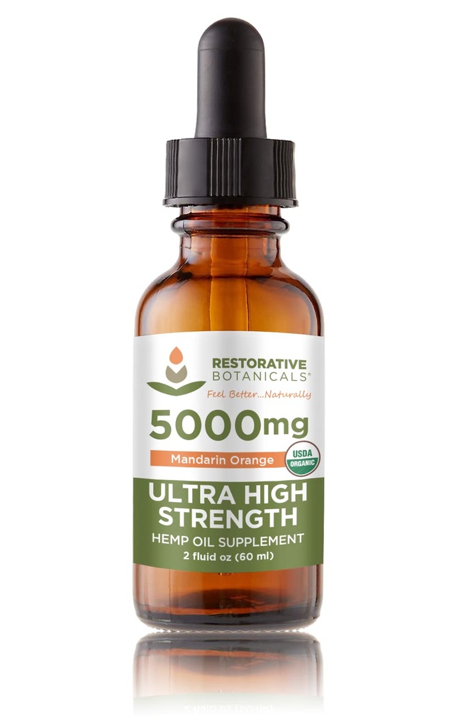 Ultra High Strength Hemp Oil Drops 5000 mg Mandarin Orange Flavor (2 oz - 120 Hizmet) USDA sertifikalı Organik, Calming Relief Supplement
