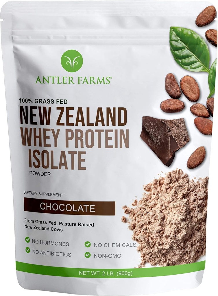 Antler Farms - 100% Grass Fed Yeni Zelanda Whey proteini, Chocolate Flavor, 2 lbs - Pure and Clean, 4 Malzemeler, Delicious, Cold Processed