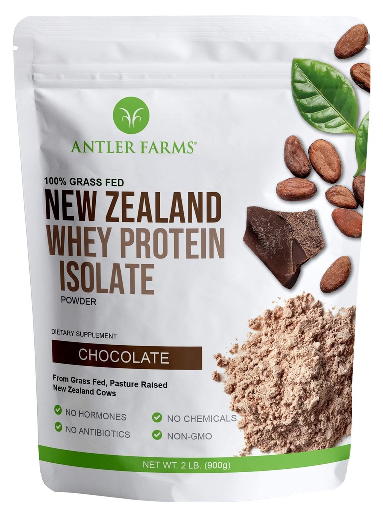Antler Farms - 100% Grass Fed Yeni Zelanda Whey proteini, Chocolate Flavor, 2 lbs - Pure and Clean, 4 Malzemeler, Delicious, Cold Processed