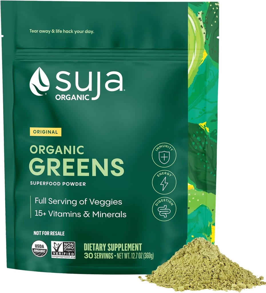 Suja Organic Greens Toz Probiyotik Mix, Spirulina, Daily Superfood Immune Support, Digestion, & Energy, Vegan, Gluten Free, Non GMO, 30 Hizmet