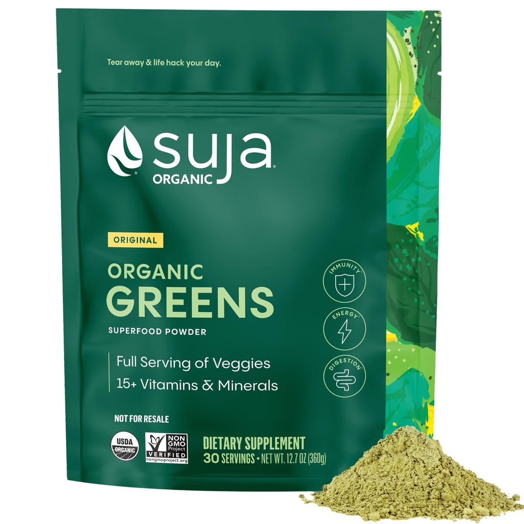 Suja Organic Greens Toz Probiyotik Mix, Spirulina, Daily Superfood Immune Support, Digestion, & Energy, Vegan, Gluten Free, Non GMO, 30 Hizmet