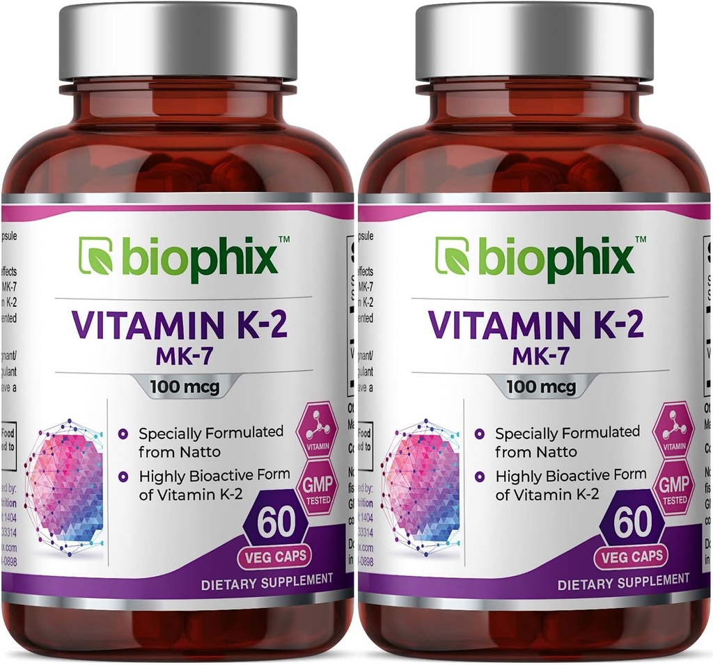 Biophix Vitamin K2 MK-7-100 mcg 60 Vcaps 2 Pack - Güçlü Bones Immune Health