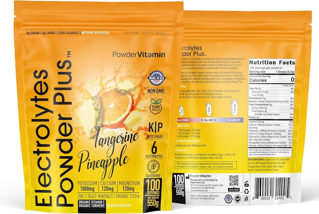 TozVitamin Electrolytes Toz Plus (100 Hizmet) Tangerine Pineapple Electrolyte Toz Zero Calorie Keto,0Sugar, No Maltodextrin,1000 mg P,120 mgba,120 mg, Hydration Toz,120 mg