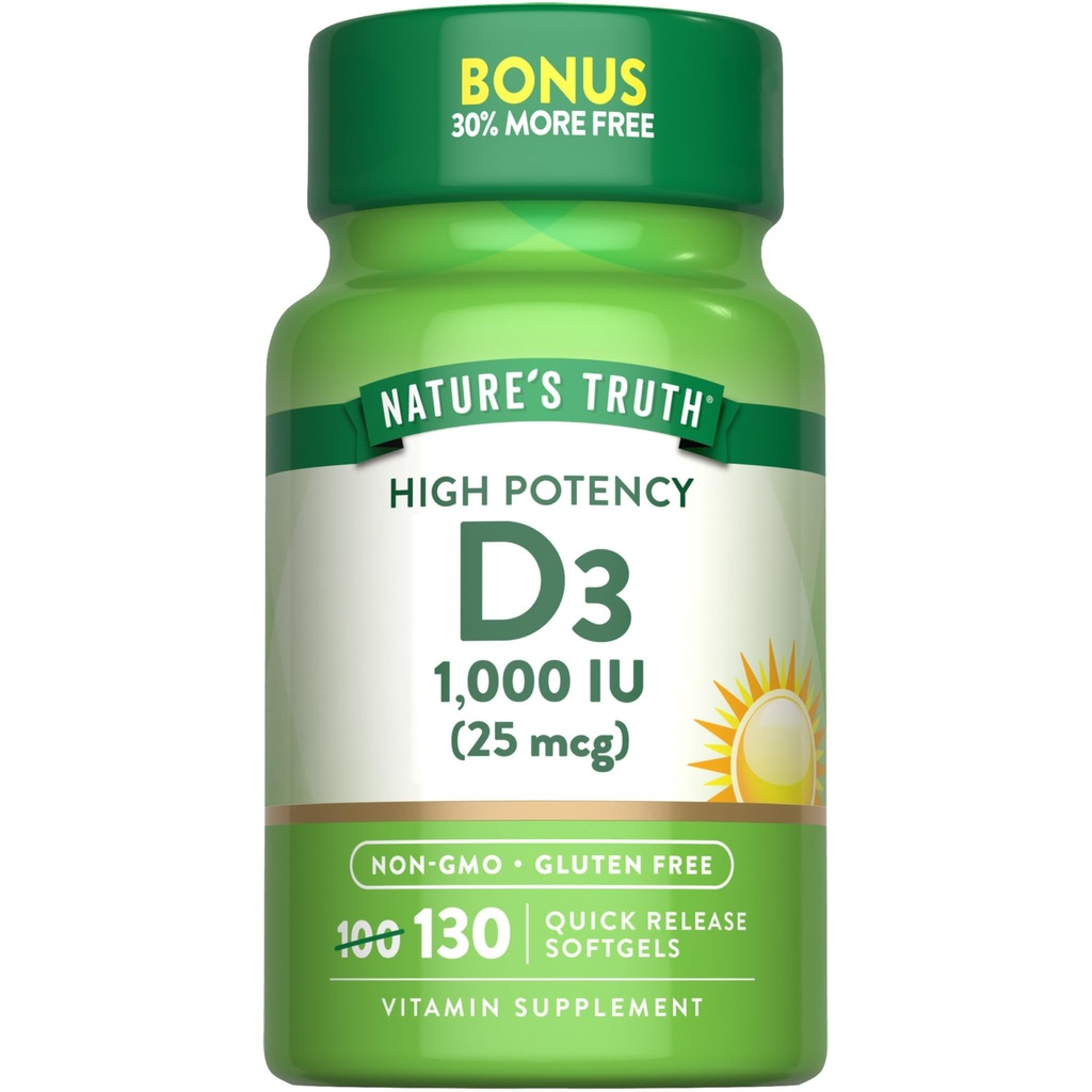 Doğanın Gerçek Vitamin D3 1000 İ Softgels | Yüksek Potency Formula | 25 mcg | Non-GMO & Gluten Free Supplement Supplement