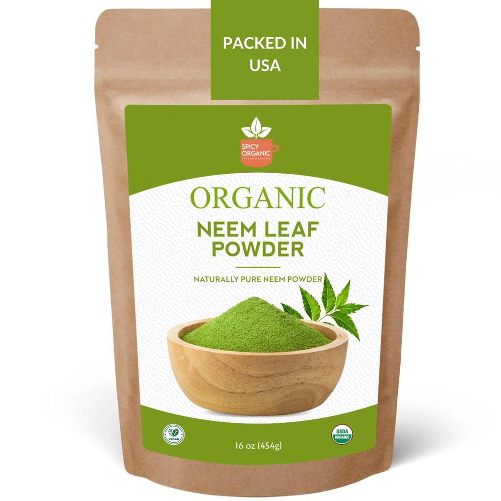 SPICY ORGANIC Neem Toz - 16 oz. - sertifikalı USDA Organik - Non-GMO - Fresh Tray Neem Tozu Sağlıklı Saç ve Cilt - Azadirachta Indica Ayurvedic Herb için Genel olarak Wellness