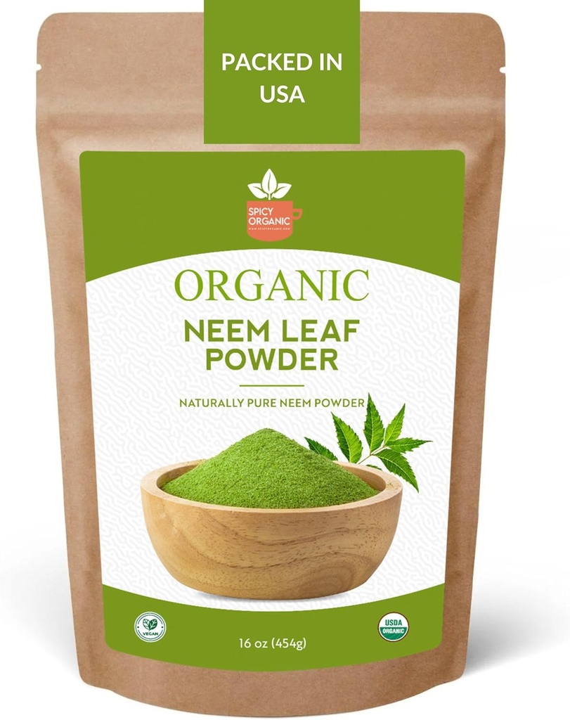 SPICY ORGANIC Neem Toz - 16 oz. - sertifikalı USDA Organik - Non-GMO - Fresh Tray Neem Tozu Sağlıklı Saç ve Cilt - Azadirachta Indica Ayurvedic Herb için Genel olarak Wellness