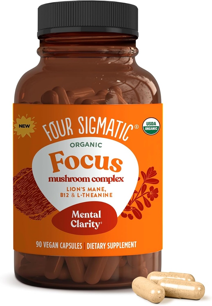 Four Sigmatic Focus Capsules | Lion's Mane Supplement Capsules | Brain Boosting Kompleks with Ashwagandha, Bacopa Monnieri & Rhodiola | Vegan Nootropic Adaptogen & Mushroom Supplement | 30 Servisler