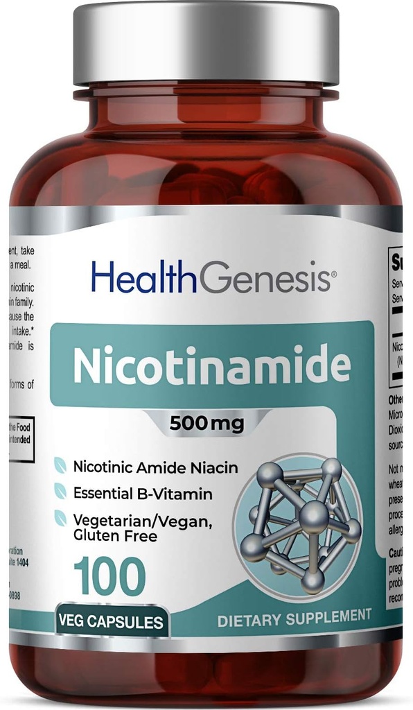 B-3 Nicotinamid 500 mg 100 Vcaps - Nicotinic Amide Niacin Natural Flush-Free Vitamin Formula - Supports Skin Cell Health