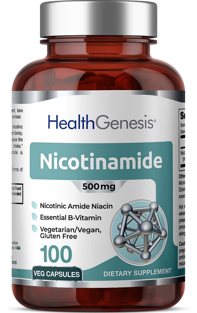 B-3 Nicotinamid 500 mg 100 Vcaps - Nicotinic Amide Niacin Natural Flush-Free Vitamin Formula - Supports Skin Cell Health