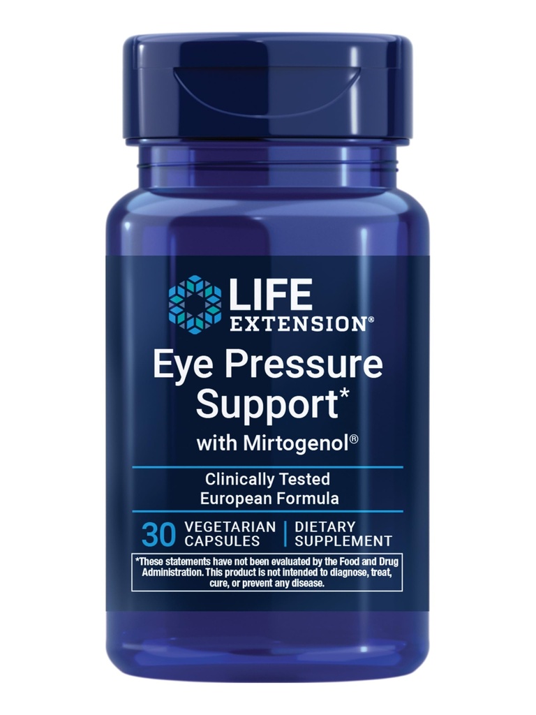 Life Extension Eye Pressure Support with Mirtogenol - Eye Health Supplement for Healthy Eye Pressure - with French Maritime Pine flanc – Gluten-free, Vegetarian, Non-GMO - 30 Κάψουλες