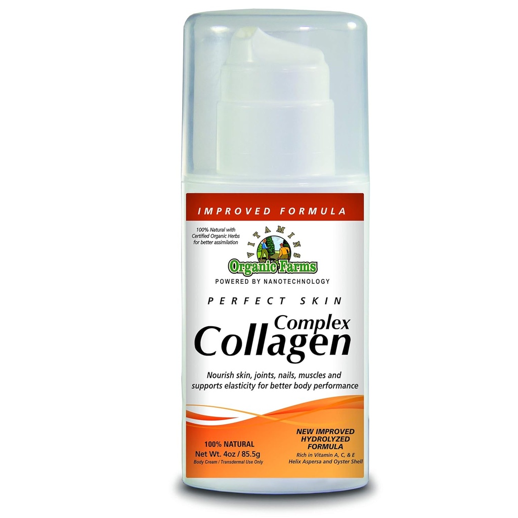 Collagen Hydrolyzed - Perfect Skin - Net Wt. 4oz./ 85.5g Κρέμα Σώματος/Διαδερμική Χρήση Μόνο - Νουρίσες και Αναζωογονεί το σώμα σας - 100% Φυσική Βελτιωμένη Φόρμουλα.