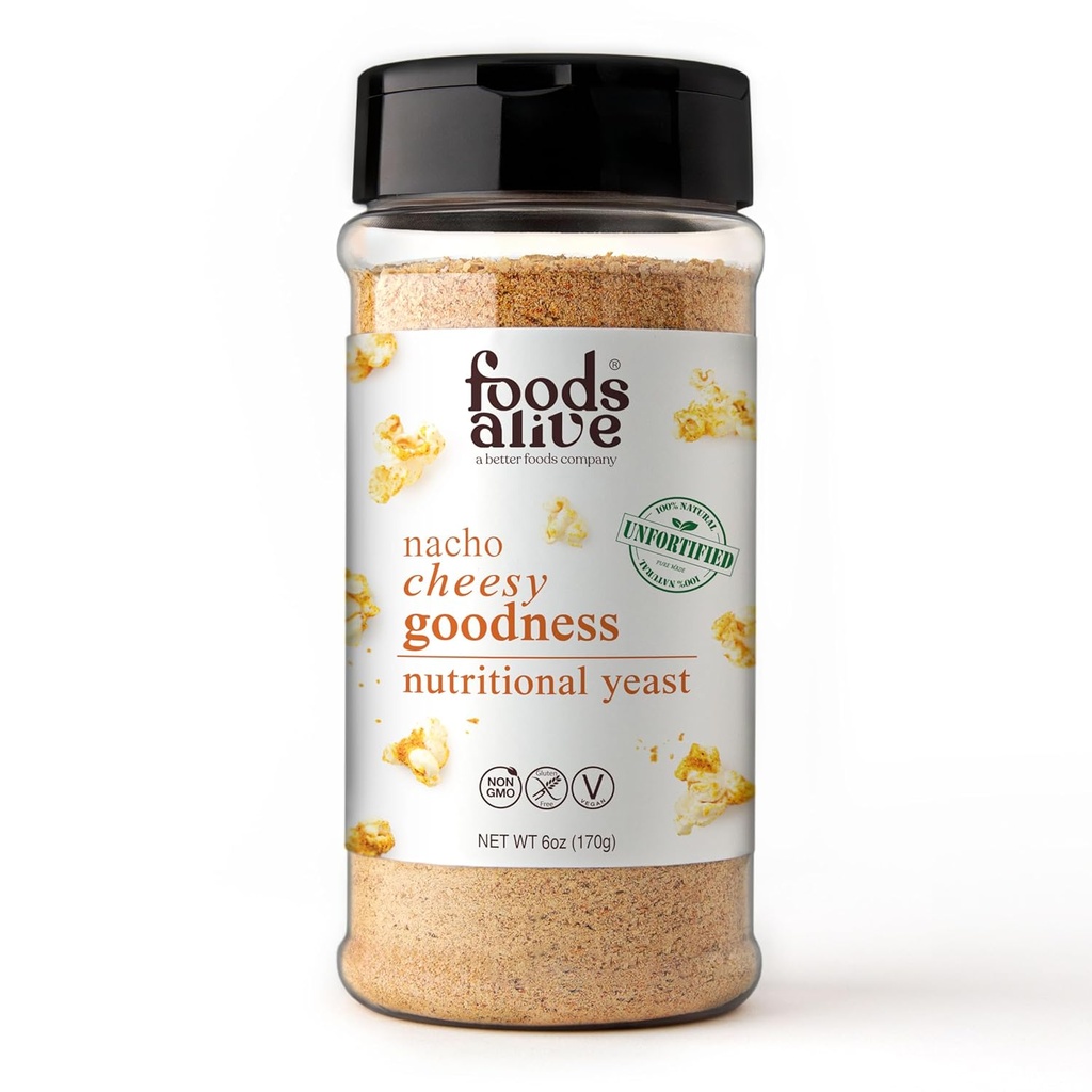 Τροφές Ζωντανές Nacho Cheesy Goodness Διατροφική ζύμη, 6oz shaker Jar/Non-Fortized, Vegan Cheese Powder Processing