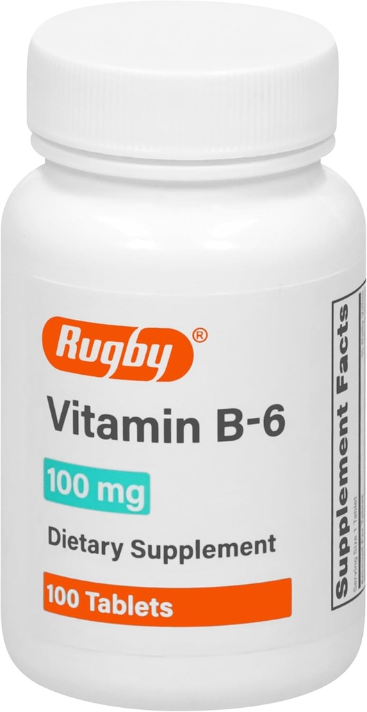 Δισκία Rugby Vitamin B-6 - 100mg βιταμίνης B6 - Συμπλήρωμα διατροφής - 100 Count