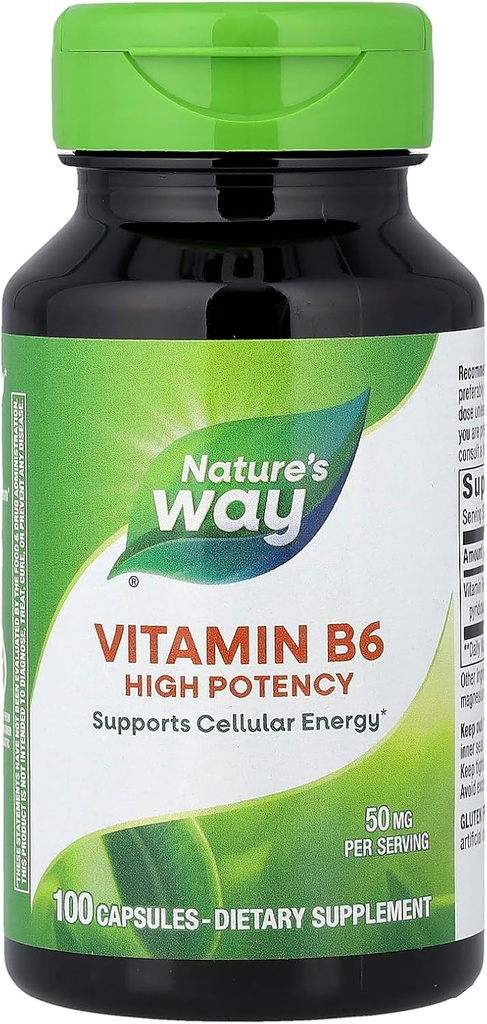 Nature's Way Vitamin B-6 Supplement, Cellular Energy Support*, 50 mg per Service, 100 Capsules