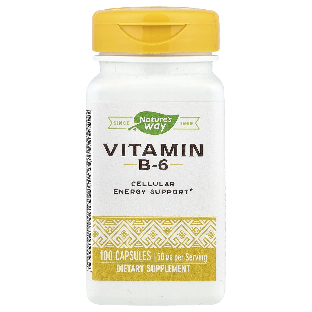 Nature's Way Vitamin B-6 Supplement, Cellular Energy Support*, 50 mg per Service, 100 Capsules