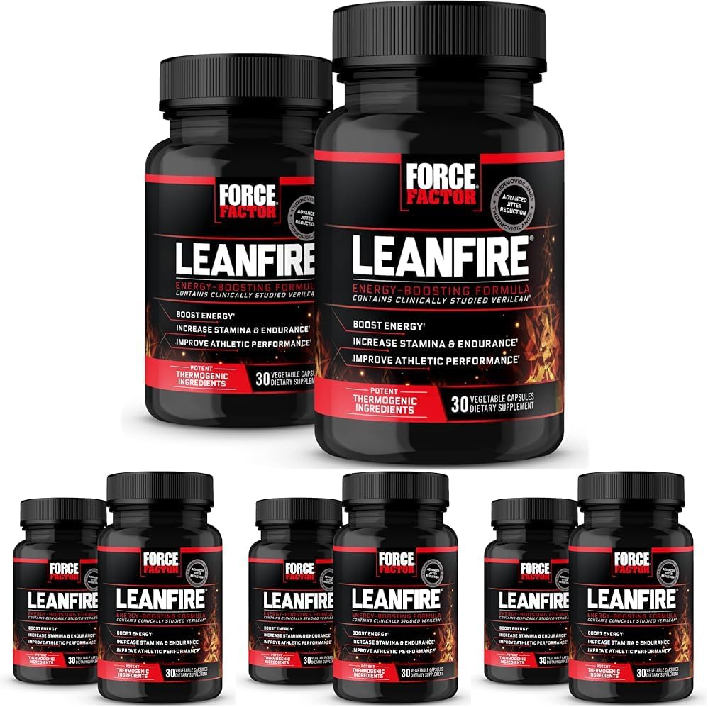 Force Factor LeanFire, πριν από την προπόνηση χάπια ενέργειας με πράσινο εκχύλισμα τσαγιού και καφεΐνη για να αυξήσει την ενέργεια, να χτίσει Lean μυών, να βελτιώσει την αθλητική απόδοση, και να ενισχύσει την εστίαση, 30 Count (πακέτο 8)