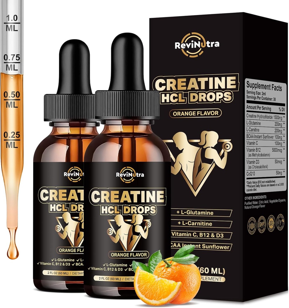 2 Συσκευασία HCL Υγρές σταγόνες για άνδρες και γυναίκες, 1500mg Υγρό υδροχλωρικό πλάσμα, υψηλή απορρόφηση, 2 Fl Oz, Χωρίς ζάχαρη γεύση πορτοκάλι
