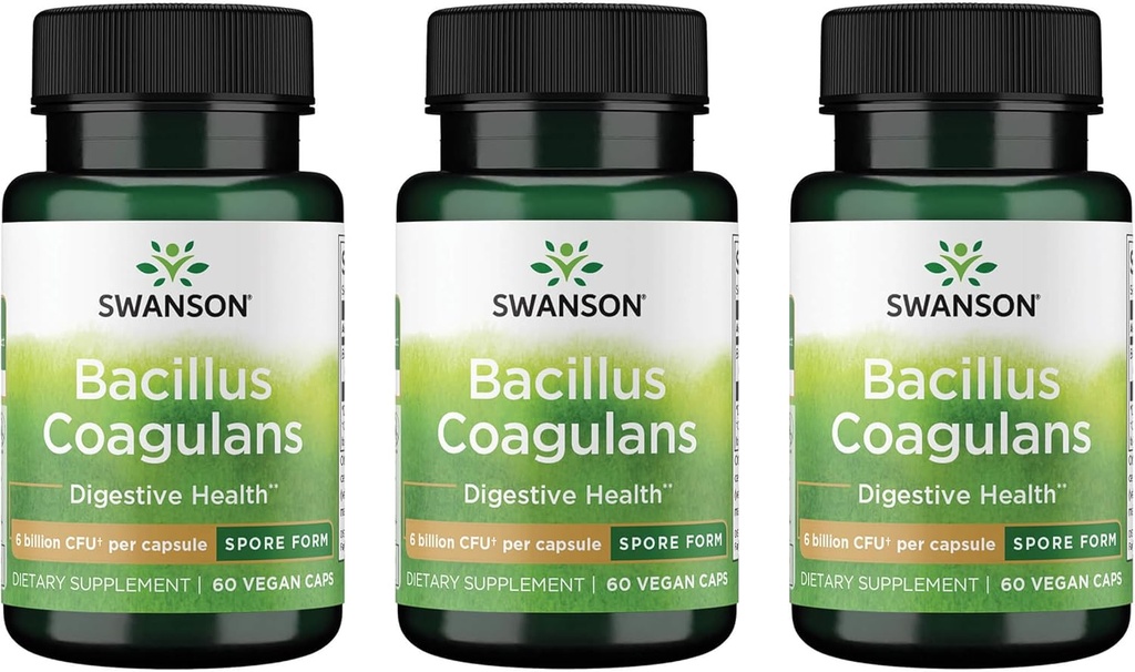 Swanson Bacillus Coagulans - Natural Probiyotik Supplement Supporting Digestive Health w/ 6 Milyar CFU - GI & General Gut Health - (60 Veggie Capsules) 3 Pack