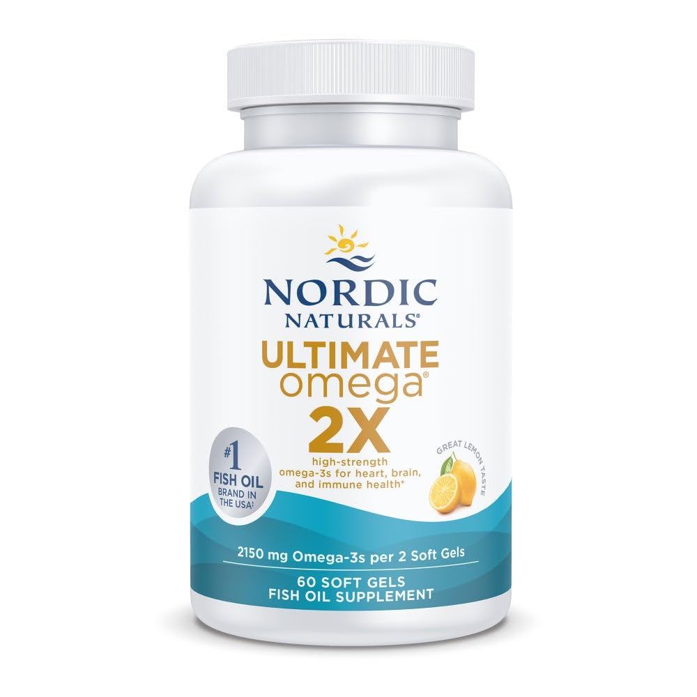 Σκανδιναβικά φυσικά Ultimate Omega 2X, Lemon Flavor - 60 μαλακά γέλη - 2150 mg Omega-3 - Ιχθυέλαιο υψηλής ισχύος με EPA & DHA - Προάγει την υγεία του εγκεφάλου και της καρδιάς - μη GMO - 30 Υπηρεσίες