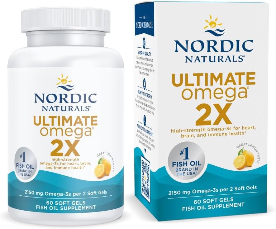 Kuzey Naturals Ultimate Omega 2X, Limon Flavor - 60 Soft Gels - 2150 mg Omega-3 - EPA & DHA ile Yüksek Yeterli Balık Yağı - Beyin ve Kalp Sağlığını Teşvik - Non-GMO - 30 Hizmet