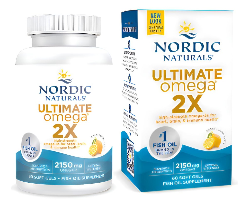 Kuzey Naturals Ultimate Omega 2X, Limon Flavor - 60 Soft Gels - 2150 mg Omega-3 - EPA & DHA ile Yüksek Yeterli Balık Yağı - Beyin ve Kalp Sağlığını Teşvik - Non-GMO - 30 Hizmet