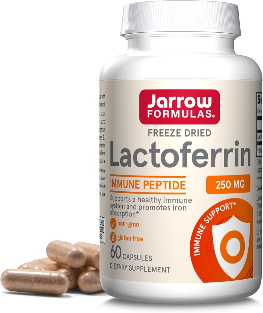 Jarrow Formulas Lactoferrin 250 mg - Immune- Supporting Glycoprotein - Sağlıklı Immune Sistem Desteği ve Demir Aborpsiyon - Ücretsiz - Gluten Free - Non-GMO - 60 Capsules (Servings)