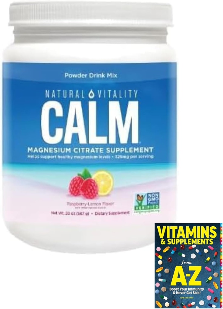 Doğal-Vitality Calm Citrate Toz, Raspberry Lemon Flavor, 20 Ounces+Guide Vitamins Ücretsiz içerir.(Pack 01) Şişe +Guide Vitaminleri