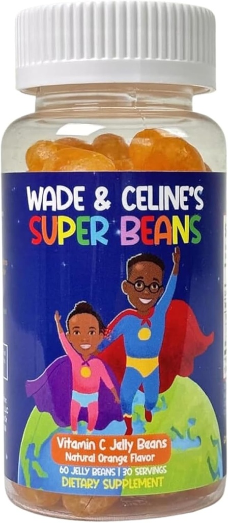 C Vitamin Super Jelly Beans Immune Support Supplement, 80 mg, Çocuklar için Chewable Gummy Jellybeans, Vegan ve Gluten Free, Natural Orange Flavor, 60 Beans