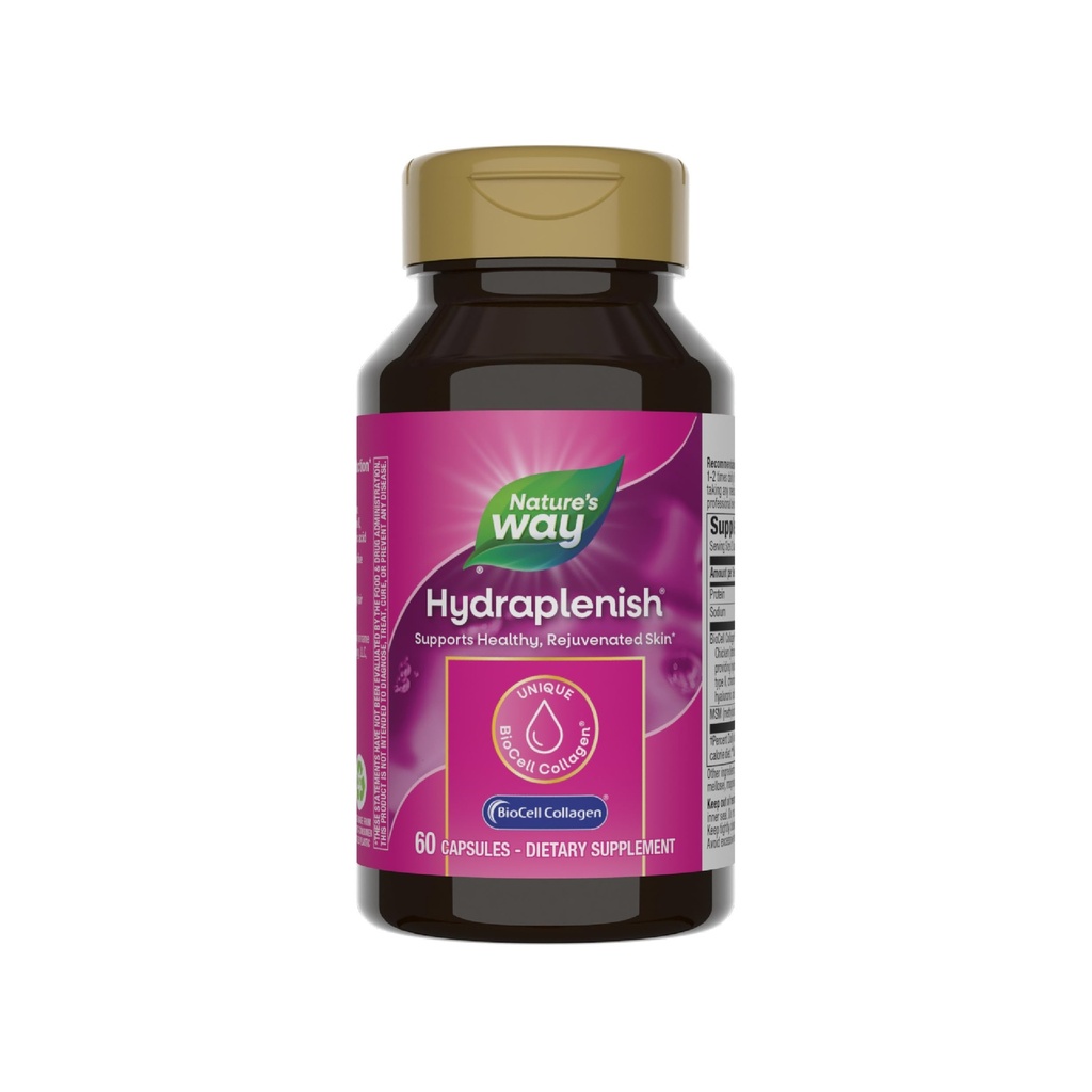 Ο τρόπος της φύσης Hydraplenish, με Μοναδική BioCell Collagen, Υαλουρονικό οξύ, MSM, Υποστηρίζει υγιή μαλλιά, δέρμα και νύχια*, 60 κάψουλες (Packaging May Vary)