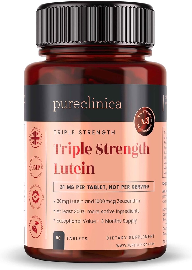 Safclinica Lutein 30 mg ile Zeaxanthin 1000mcg - Triple Strength Supplement, 90 Tabletler (3-Month Supply)