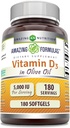 Olive Oil 5000 IU Softgels Supplement ile Amazing Formulas Vitamin D3 | Non-GMO | Gluten Free | Made in USA (180 Count)