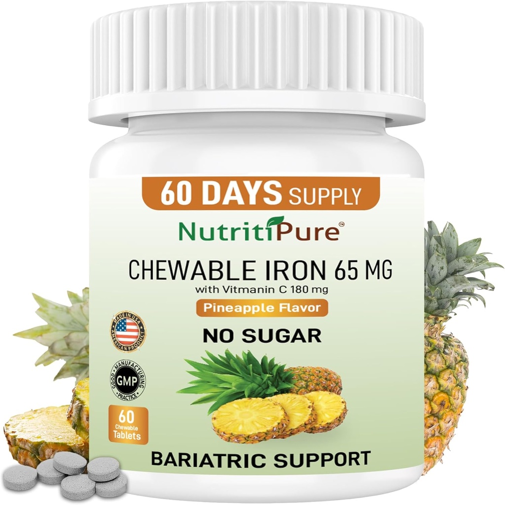 Chewable Iron Carbonyl 65 mg ile C 180 mg (For Women/Men) - Pineapple Flavor 60 Kont (1)