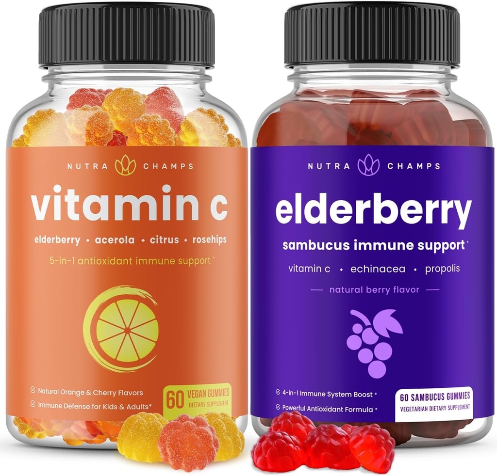 NutraChamps (2-πακέτο) Βιταμίνη C Gummies and Elderberry Gummies Bundle