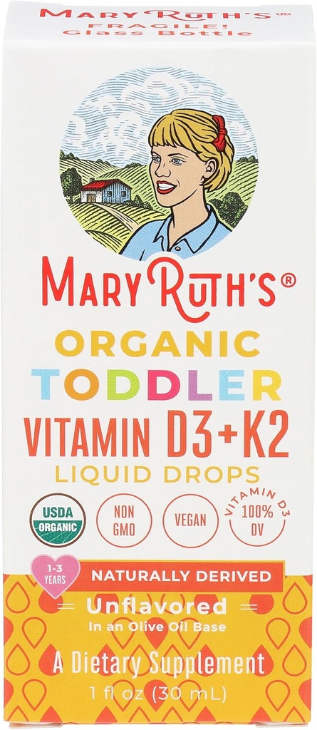 MaryRuth Organics Vitamin D3 | Vitamin K2 | Vitamin D3 K2 Drops | K2 D3 Pediatrik Ekinler için Sıvı Eksi | Çocuklar Kalsiyum Absiyon Güçlü Bones | Vegan | Gluten Free | 1 Fl Oz