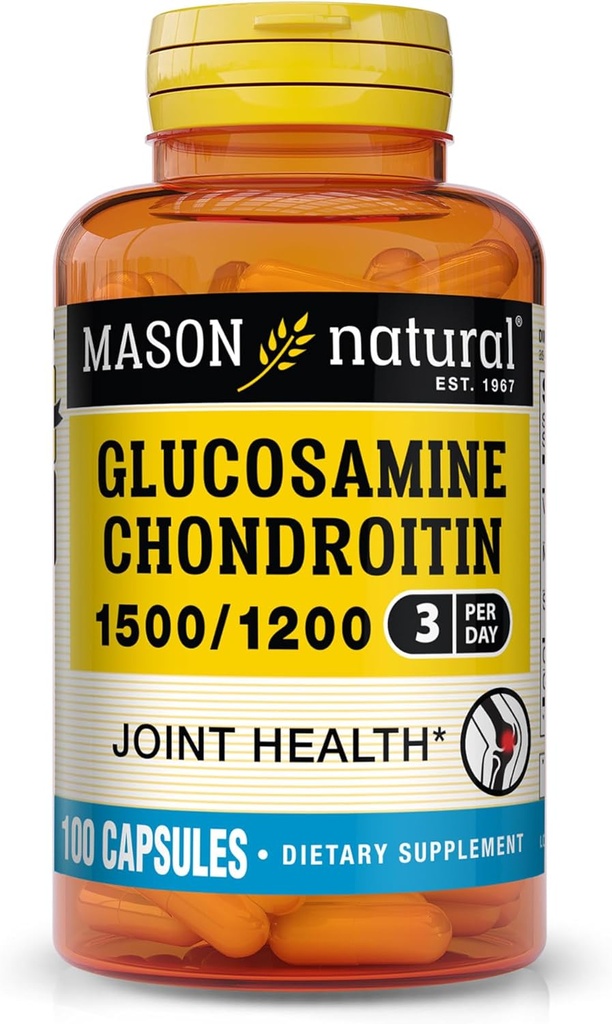 MASON NATURAL Glucosamine Chondroitin 1500/1200 Vitamin C, Normal Flexability & Mobility için Ortak Sağlık*, 100 Capsules, 1 Ay Supply