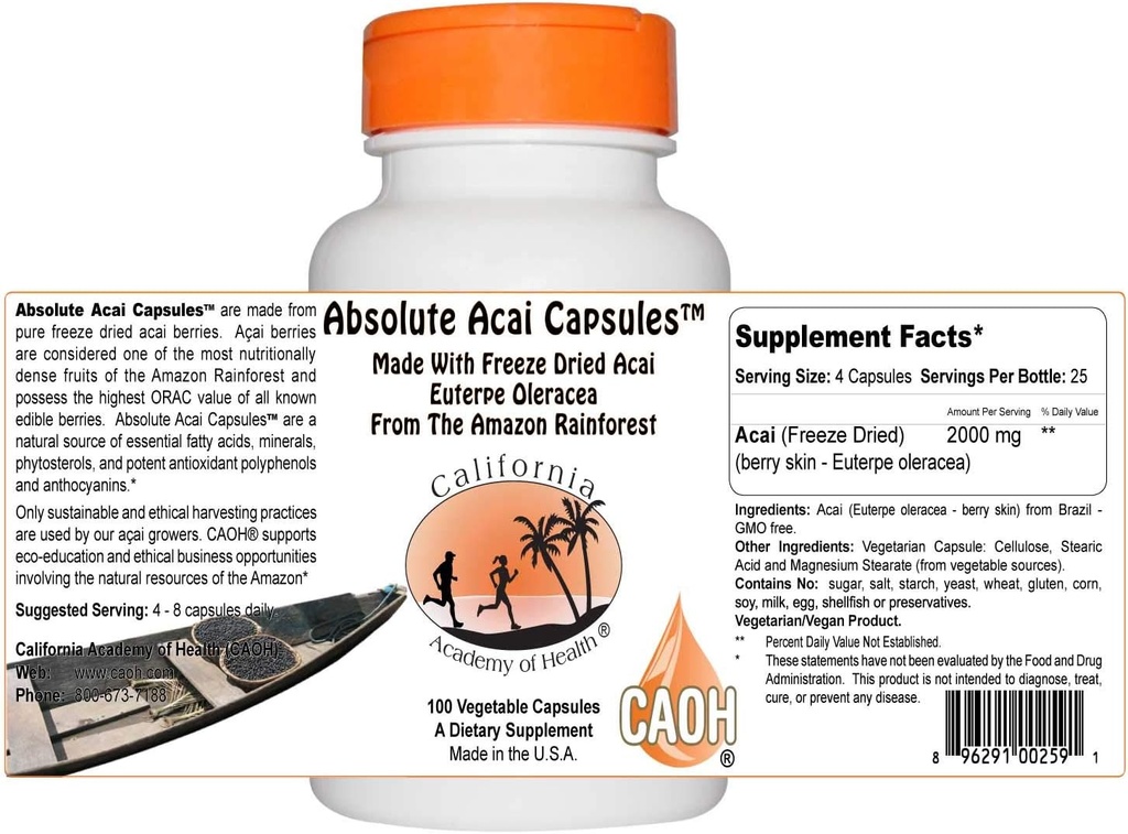 Mutlak Acai Capules - Organik Acai'den CAOH® (3 Şişeler: 2000 mg - 100 Sebze Kapsülleri, 500 mg Her)