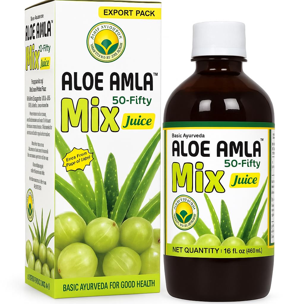 Temel Ayurveda Aloe Amla Mix Juice | Aloe Vera & Amla Fruit | First Press Virgin Juice | Plant-Based Daily Drink | Vegan & Non-GMO | 16.23 Fl Oz (Pack of 2)
