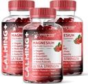 Μαγνήσιο Γλυκινικό Gummies, 1000 mg - Συμπλήρωμα μαγνησίου για την υποστήριξη Χαλάρωση, Υγεία της Καρδιάς - Μασώμενη Ηρεμία Magnesio Gummies για ενήλικες, Glicinato De Magnesio - Flavor Φράουλα - Συσκευασία των 3
