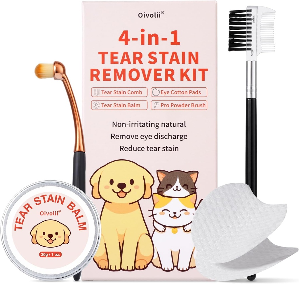 Tear Stain Donr Kit for Dogs & Cats with Tear Stain Comb, Tear Stain Balm, Eye Cotton Pads, Pro Toz Brush Gally Take Tear Stain, Eye Debris, Discharge, Mucus Secretions