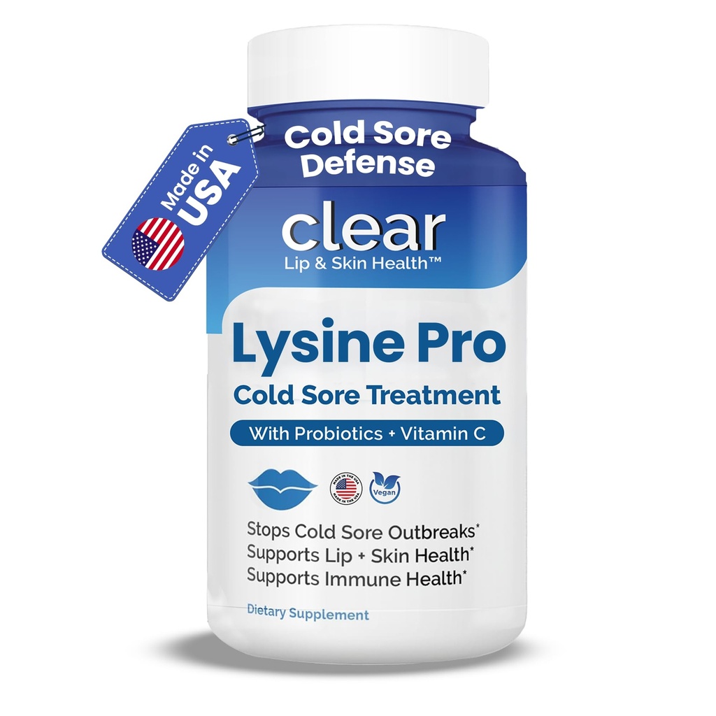 Pre-Probiyotiks & VIT C | 1 Ay Supply | Supercharged Lysine Capsules with Rhamnosus & Acidofilius for Cold Sores Relief, Skin + Gut Health & Immune Support
