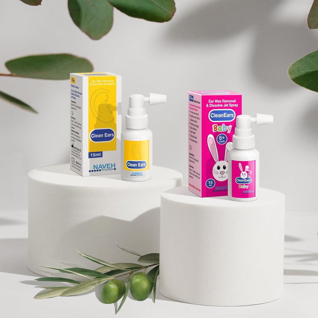 NAVEH PHARMA CleanEars Earwax Removal 0.5 Fl Oz + NAVEH PHARMA CleanEars Baby Earwax Removal Spray 0,5 Fl Oz Oz