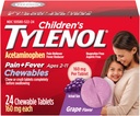 Çocukların Tylenol Chewables with 160 mg Acetaminophen, Pain Reliever & Fever Selection for Kids' Cold + Flu Belirtileri, Headache, Sore Throat & Toothache, aspirin-Free, Grape Flavor, 24 ct