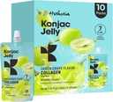 Hethstia Konjac Jelly Green Grape Flavor, 10 Pouches, Drinkable Grape Jelly with Collagen,, 7 Kcal, Sugar Free, Gluten Free, DW, Vegan, On-Go Chewy Light Snacks