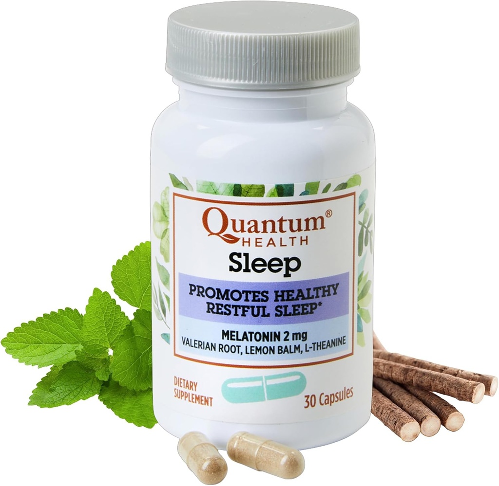 Kuantum Sağlık Uyku Melatonin 2 mg Sağlıklı Uyku Desteği Rahatlama Valerian Root, Lemon Balm & L Theanine Daily Mind & Body Well Being for Women & Men - 30 Capsules