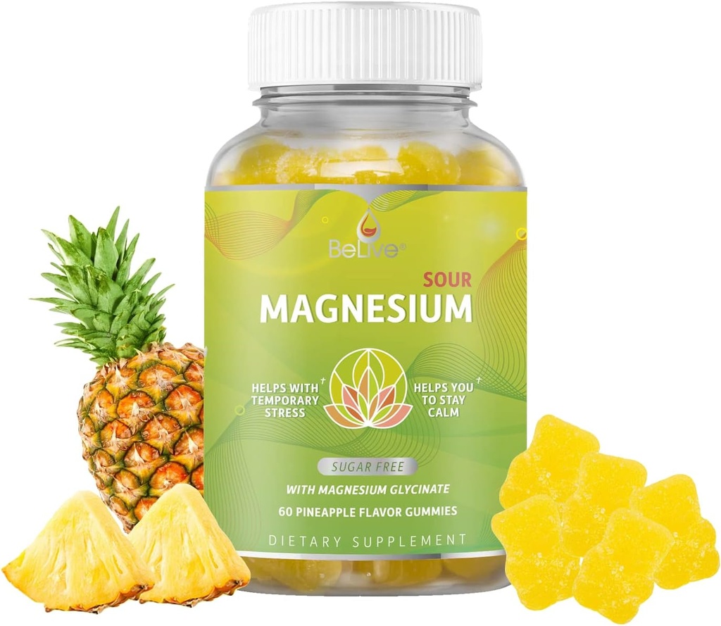 Canlı Magnezyum Gummies 200 mg - 60 Ct | Magnezyum Glycinate Supplements for Relaxation, Stress Relief, and Sleep for Yetişkinler & Kids - Tasty and Tangy Pinele Flavor