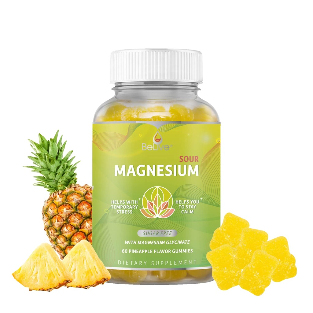 Canlı Magnezyum Gummies 200 mg - 60 Ct | Magnezyum Glycinate Supplements for Relaxation, Stress Relief, and Sleep for Yetişkinler & Kids - Tasty and Tangy Pinele Flavor